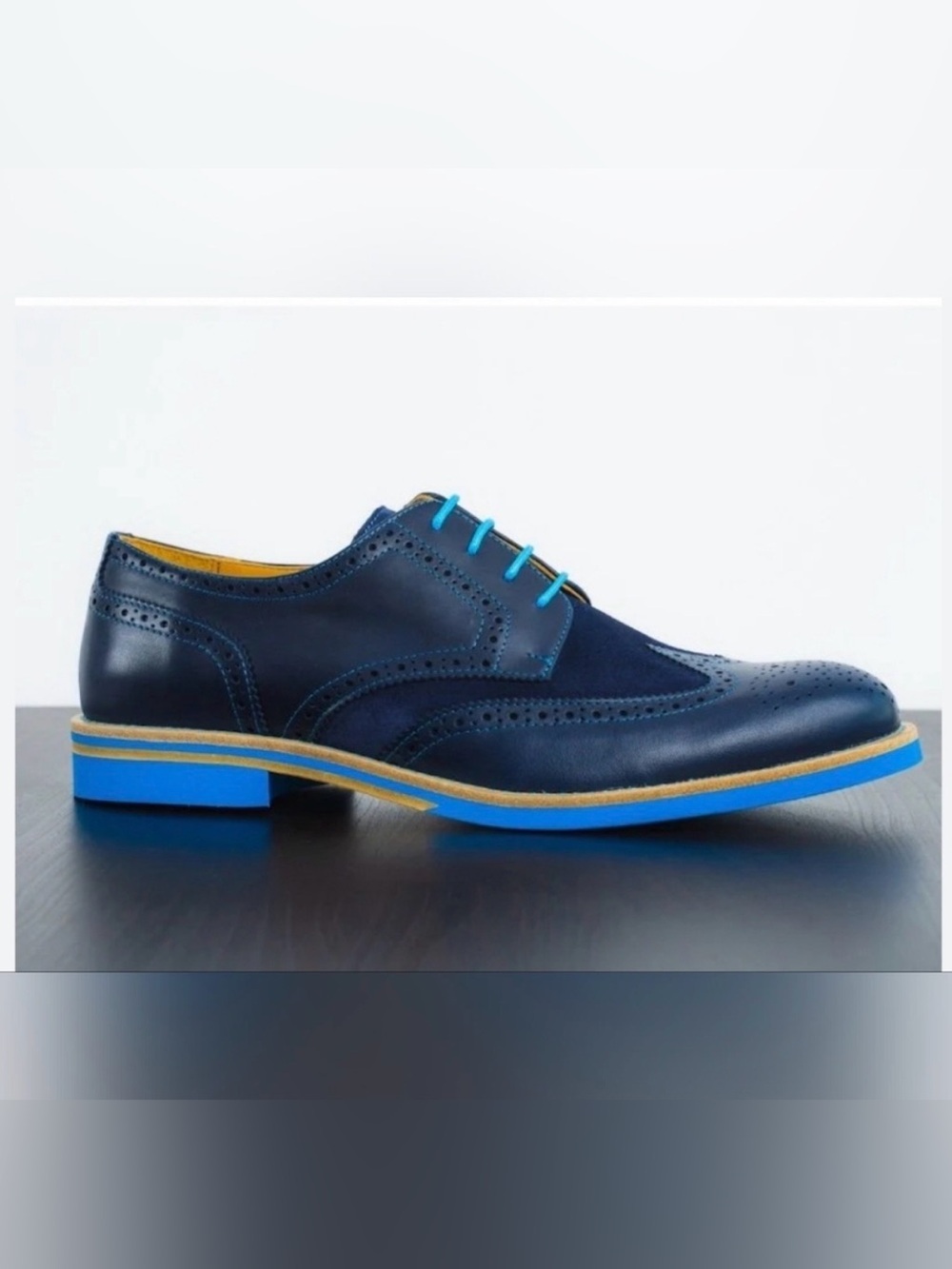 Bold Society Blue Leather Wingtip Mens Dress Shoes